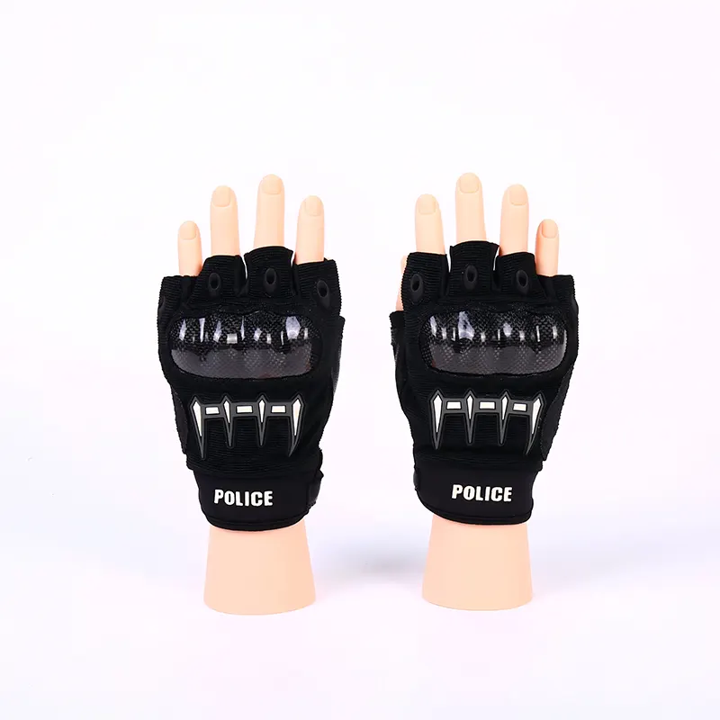 Luvas táticas de fibra de carbono de meio dedo